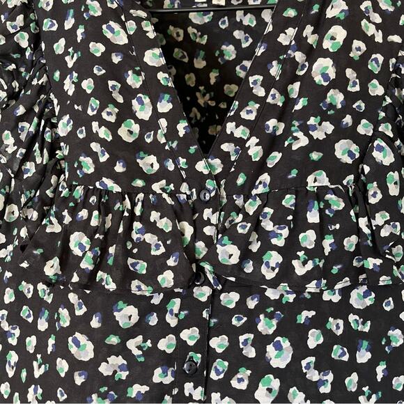 BA&SH Blake Black Leopard Printed Blouse Long Sleeve Cotton Button Front Top S - Picture 7 of 10